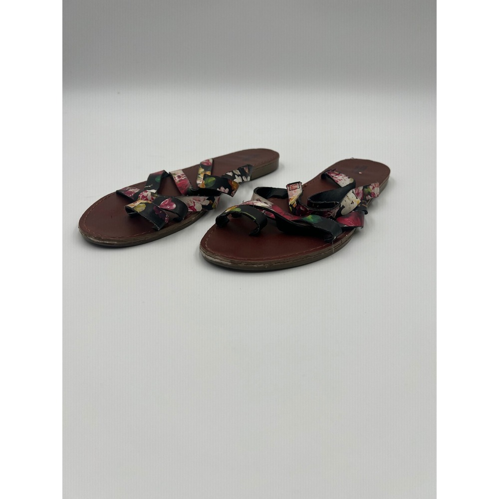 Mossimo Supply Co Womens 9 Floral Strappy Flat Sandals Black Multi Color Boho
